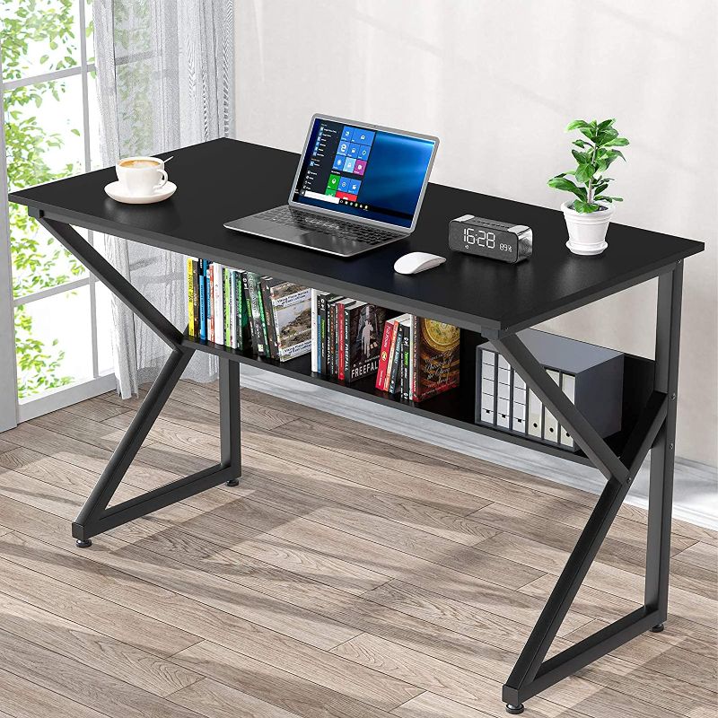 Photo 1 of NOBLEWELL Computer Desk with Bookshelf, 47 Inches Computer Writing Desk with Storage,Wood and Metal Frame Desk for Home Office Study Gaming, Black
