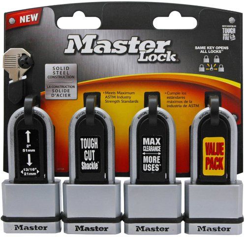 Photo 1 of master lock padlock, magnum solid steel lock, 13/4 in. wide, m530xqlh pack of 4keyed alike