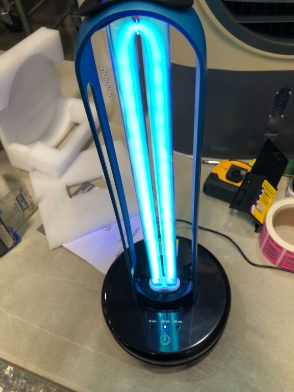 Photo 1 of UV Light Sanitizer, Disinfection Germicidal UV Lamp Sterilizer, UVC Mite-Removal Bulb, Remote & Cycle Timing Control, Radar Sensor, Ozone Free, Kills 99.9% of Germs Viruses for Home Room (Blue)
