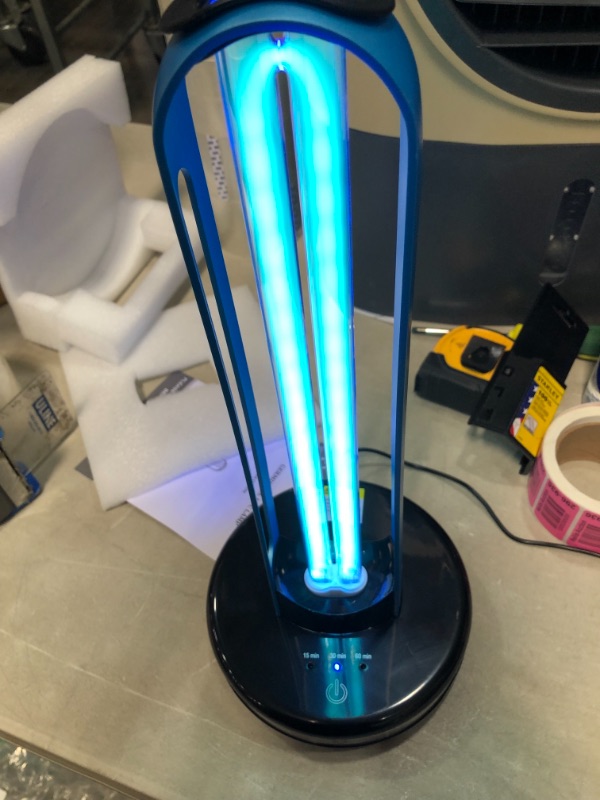 Photo 1 of UV Light Sanitizer, Disinfection Germicidal UV Lamp Sterilizer, UVC Mite-Removal Bulb, Remote & Cycle Timing Control, Radar Sensor, Ozone Free, Kills 99.9% of Germs Viruses for Home Room (Blue)
