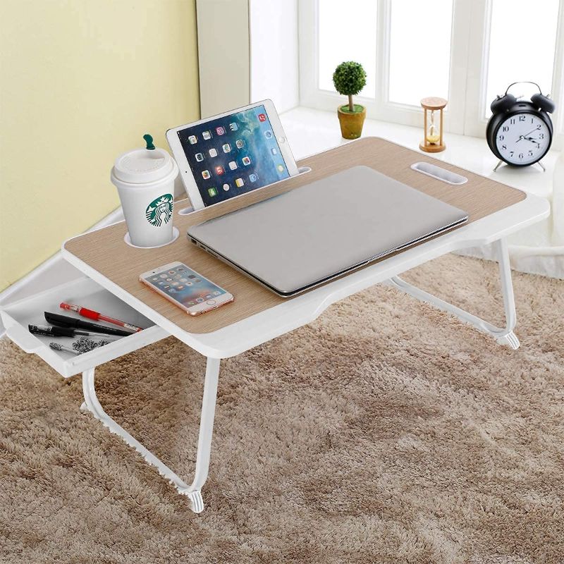 Photo 1 of Aitmexcn Laptop Bed Desks, Portable Laptop Table with Drawer, Foldable Study Lapdesks with Holder/Cup Slot
