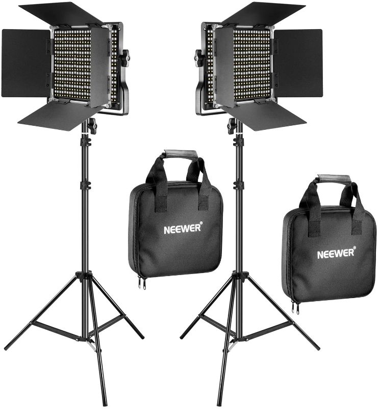 Photo 1 of Neewer 2 Pieces Bi-color 660 LED Video Light and Stand Kit Includes:(2)3200-5600K CRI 96+ Dimmable Light with U Bracket and Barndoor and (2)75 inches Light Stand for Studio Photography, Video Shooting