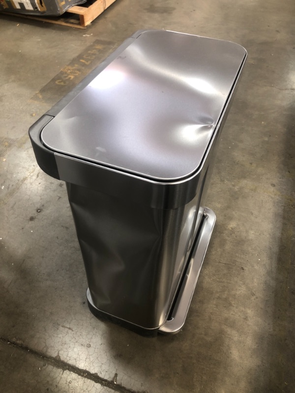 Photo 5 of 58-Liter Nano-Silver Clear Coat Brushed Stainless Steel Dual Compartment Rectangular Recycling Step-On Trash Can