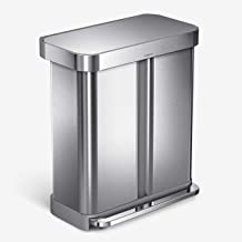 Photo 1 of 58-Liter Nano-Silver Clear Coat Brushed Stainless Steel Dual Compartment Rectangular Recycling Step-On Trash Can