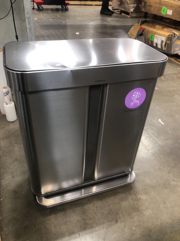 Photo 2 of 58-Liter Nano-Silver Clear Coat Brushed Stainless Steel Dual Compartment Rectangular Recycling Step-On Trash Can