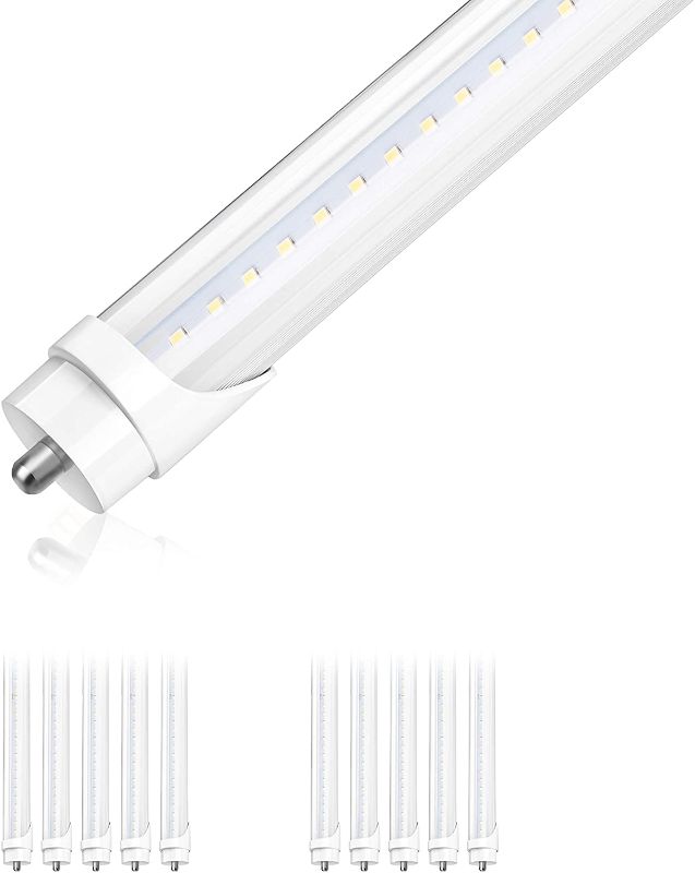 Photo 1 of (10 Pack) Parmida LED T8 Light Tube, 8FT, FA8 Base, 48W (110W Replacement), 5000K (Day Light), 6000lm, ETL-Listed, Clear Cover, Shatterproof, Dual-End Powered, FA8 Single Pin Base, Bypass Ballast