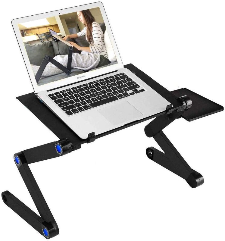 Photo 1 of Adjustable Laptop Stand, RAINBEAN Laptop Desk with 2 CPU Cooling USB Fans for Bed Aluminum Lap Workstation Desk with Mouse Pad, Foldable Cook Book Stand Notebook Holder Sofa, Bed Table Office Tray