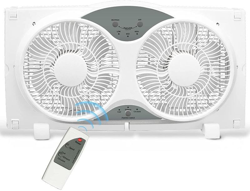 Photo 1 of BEYOND BREEZE Premium 9" Twin Window Fan 3-Speed Reversible Airflow Blades, 3-Function Expandable Twin Window Fan with Remote Control (Min. 23.5" Max. 37")
