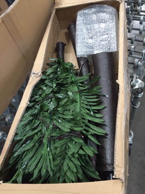 Photo 1 of 7 ft. Pre-Lit LED Palm Artificial Christmas Tree with Green Leaves and 96 LED Lights