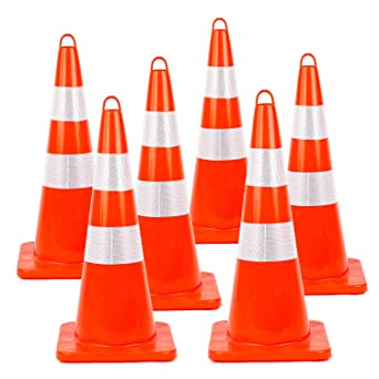 Photo 1 of 28'' inch Traffic Safety Cones 6 pcs with Reflective Collars, Unbreakable PVC Orange Construction Cones for Home Road Parking Use
