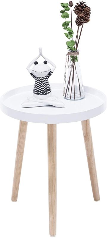 Photo 1 of APICIZON Round Side Table, White Tray Nightstand Coffee End Table for Living Room, Bedroom, Small Spaces, Easy Assembly Bedside Table, 15 x 18 Inches
