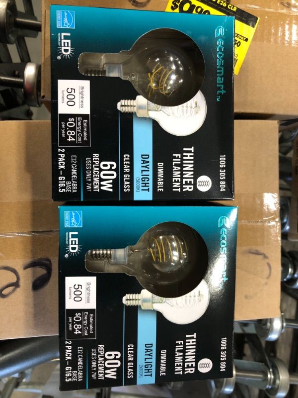 Photo 2 of 60-Watt Equivalent G16.5 Dimmable Fine Bendy Filament LED Vintage Edison Light Bulb Daylight (2-Pack)
PACK OF 2