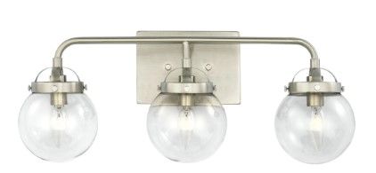 Photo 1 of 
Sea Gull Lighting
Bryce 21.75 in. 3-Light Brushed Nickel Modern Industrial Bathroom Vanity Light with Clear Round Globe Glass Shades