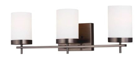 Photo 1 of 
Sea Gull Lighting
Zire 24 in. W 3-Light Brushed Oil Rubbed Bronze Vanity Light with Etched White Glass Shades