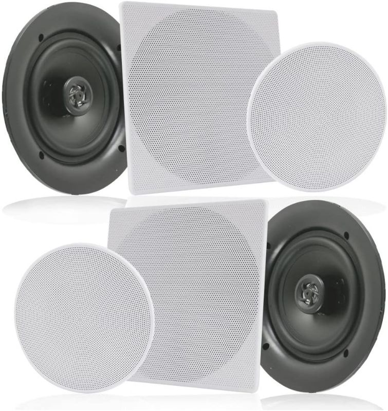 Photo 1 of Pyle Pair 10” Flush Mount in-Wall in-Ceiling 2-Way Speaker System Spring Loaded Quick Connections Changeable Round/Square Grill Stereo Sound Polypropylene Cone Polymer Tweeter 300 Watts (PDIC16106)