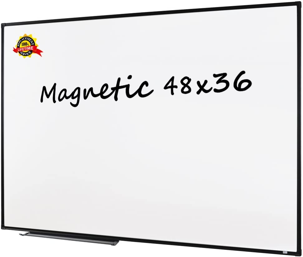 Photo 1 of Lockways Magnetic White Board| Dry Erase Board with Pen Tray Wall-Mounted Message Presentation Meno Board, Black Aluminium Framed 48" x 36"
