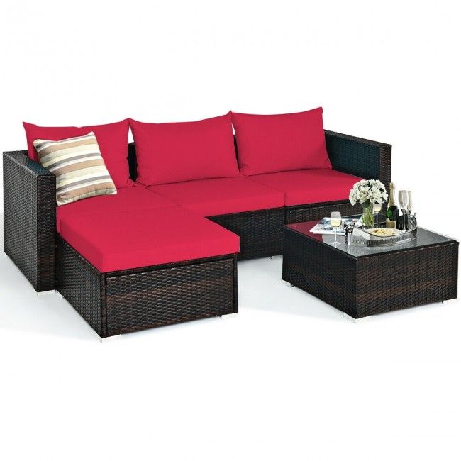 Photo 1 of **INCOMPLETE *** 5 Pieces Patio Rattan Sectional Furniture Set with Cushions and Coffee Table
