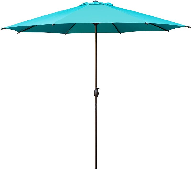 Photo 1 of Abba Patio 11ft Patio Umbrella Outdoor Umbrella Patio Market Table Umbrella with Push Button Tilt and Crank for Garden, Lawn, Deck, Backyard & Pool, Turquoise
