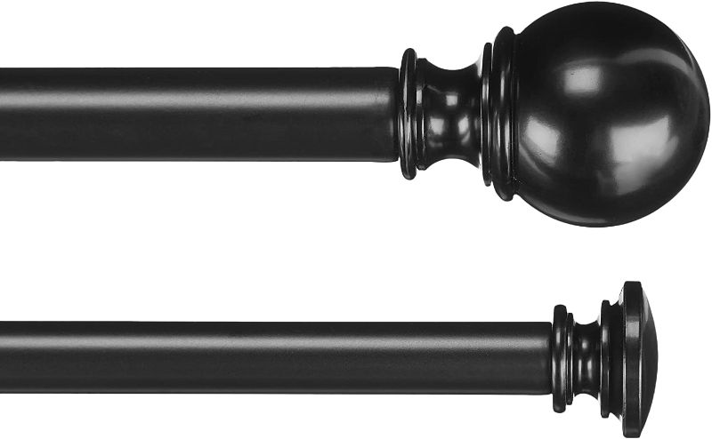 Photo 2 of Amazon Basics 1-Inch Double Extendable Curtain Rods with Round Finials Set, 72 to 144 Inch, Black

