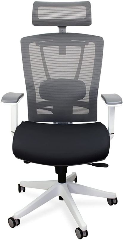 Photo 1 of Autonomous Premium 2021 Ergonomic Office Chair: Lumbar Support, Adjustable Seat, Headrest, and Armrests, Executive Swivel, Responsive Mesh Back, Thick Cushion, 350 lbs Capacity, Medium, Black - White MISSING ONE WHEEL.
