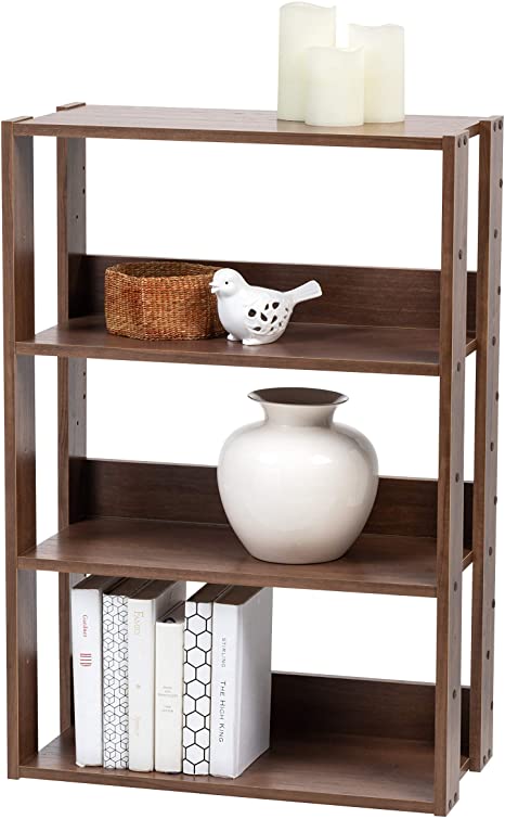 Photo 1 of 34.63 in. Brown Faux Wood 3-shelf Standard Bookcase with Adjustable Shelves
