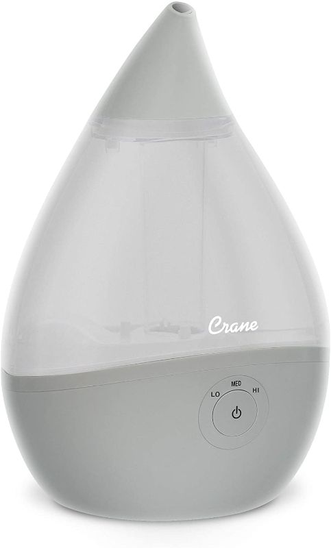 Photo 1 of Crane Droplet Ultrasonic Cool Mist Humidifier, 0.5 Gallon, 250 Sq Ft Coverage, Optional Vapor Pad Slot, Air Humidifier for Plants Home Bedroom Baby Nursery and Office, Grey
