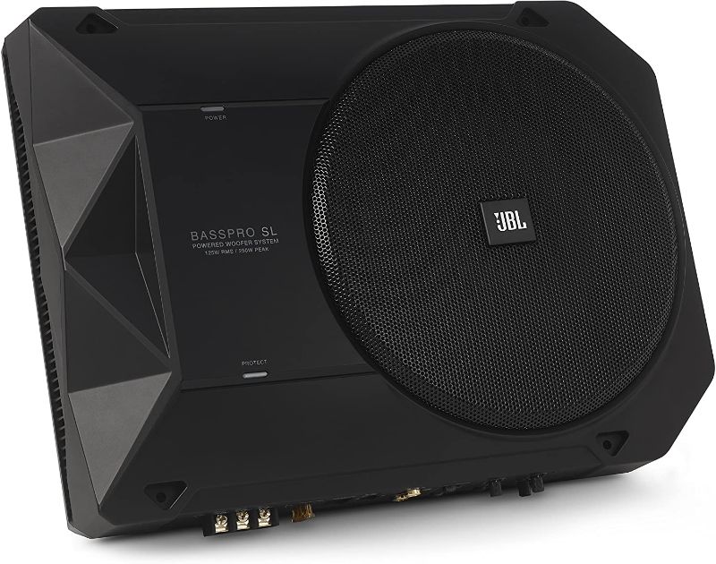 Photo 1 of ***POWERS ON BUT NOT FUNCTIONAL*** JBL BassPro SL 8-inch 125W RMS Powered Under-Seat Compact Subwoofer Enclosure System (250 watts RMS: 125 watts)