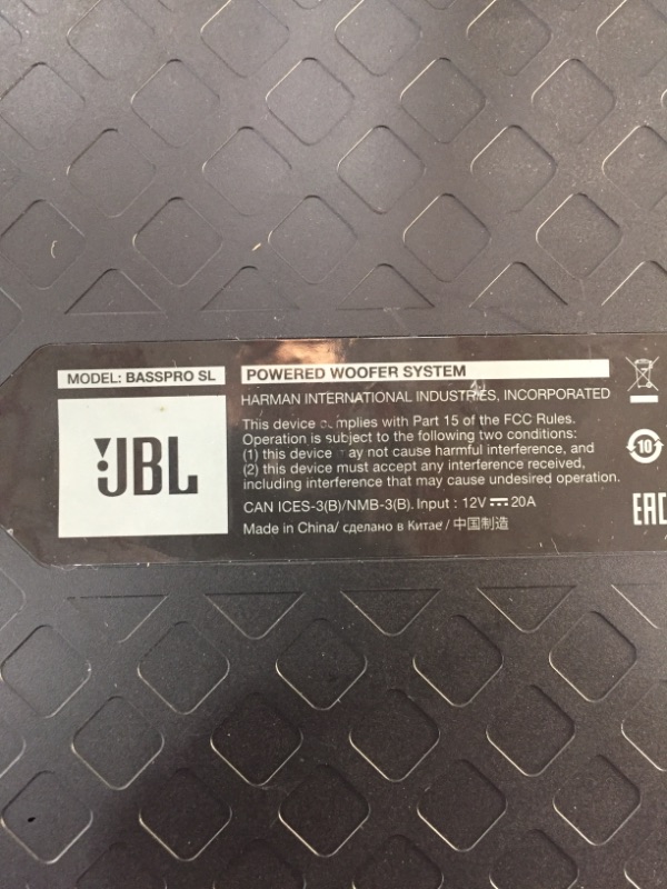 Photo 3 of ***POWERS ON BUT NOT FUNCTIONAL*** JBL BassPro SL 8-inch 125W RMS Powered Under-Seat Compact Subwoofer Enclosure System (250 watts RMS: 125 watts)