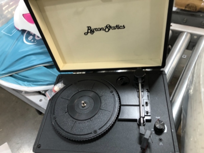 Photo 2 of Bluetooth 3-Speed Record Player, ByronStatics Smart Portable Wireless Vinyl Turntable Records Player, Built in Stereo Speakers Suitcase Record Player with Extra Stylus, RCA Line out Aux in - Black
unable to test