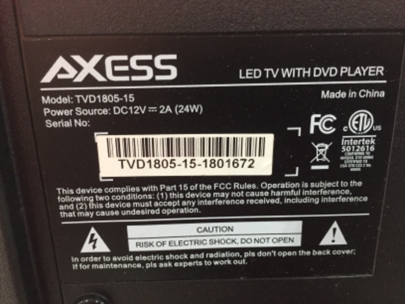 Photo 3 of Axess 15.4" Class HD (720P) LED TV with Built-in DVD (TVD1801-15)

//TV TURNS ON BUT SCREEN DOES NOT WORK, PARTS ONLY 