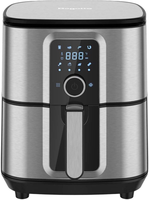 Photo 1 of Air Fryer 5.8 QT, Bagotte 1700W Stainless Steel Electric Hot Air Fryers Oven Oilless Cooker, 360° Circulation Hot Air System, Nonstick Basket, Knob Controls & Touch Screen, 100 Recipes

//MAJOR DAMAGE ENTIRE BASE FALLING OFF