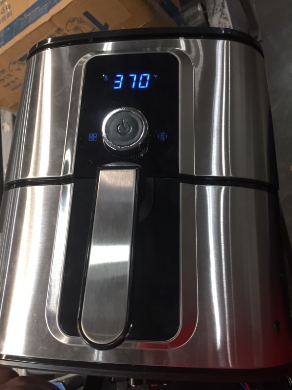 Photo 1 of Air Fryer 5.8 QT, Bagotte 1700W Stainless Steel Electric Hot Air Fryers Oven Oilless Cooker, 360° Circulation Hot Air System, Nonstick Basket, Knob Controls & Touch Screen, 100 Recipes

//MAJOR DAMAGE ENTIRE BASE FALLING OFF