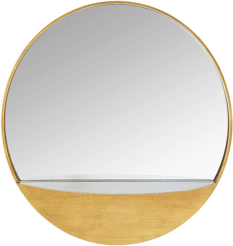 Photo 1 of Amazon Brand - Rivet Modern Round Hanging Mirror with Shelf, 18" Diameter, Gold
