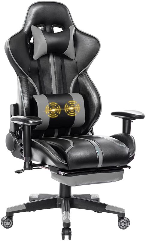 Photo 1 of Blue Whale Gaming Chair PC Computer Game Chair with Footrest Racing Gamer Chair Ergonomic Office Chair High Back PU Leather Computer Desk Chair with Lumbar...
