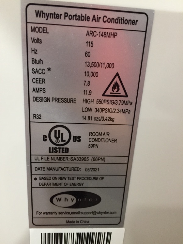 Photo 1 of Whynter 14,000 BTU Heater with 3M SILVERSHIELD Filter Plus AUTOPUMP Portable Air Conditioners, ARC-148MHP, White
NOT BOXED!