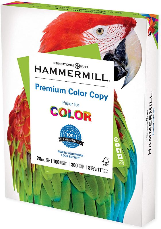 Photo 1 of 5 PACKS - Hammermill Printer Paper, Premium Color 28 lb Copy Paper, 8.5 x 11 - 1 Pack (300 Sheets) - 100 Bright, Made in the USA, 102700R
