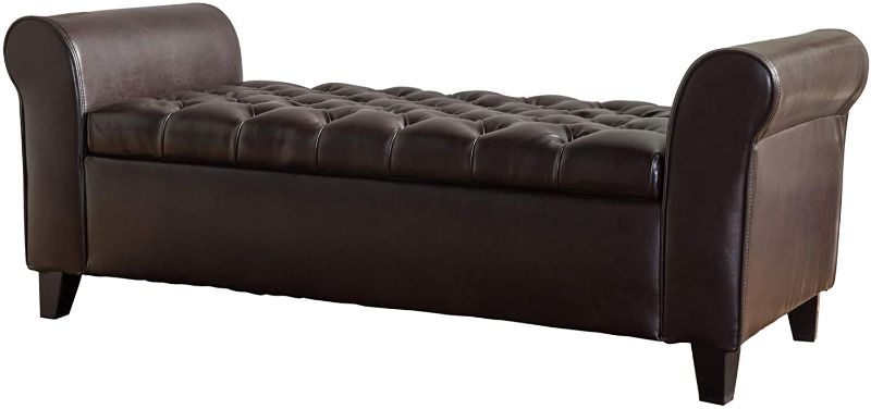 Photo 1 of ***DAMAGED***Christopher Knight Home Keiko Contemporary Rolled Arm Storage Ottoman Bench, Brown and Dark, 19.75”D x 50.00”W x 20.5”H
