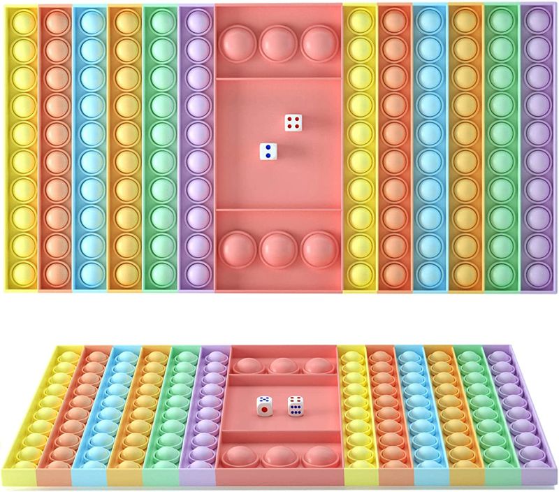 Photo 1 of bvcat Pop It Game Fidget Toys with Dice Jumbo Chess Board Push Bubble Sensory Toys for Parent-Child Time Easter Eggs Hunt Classroom Exchange and Game Prize Supplies 4 PACKS.
