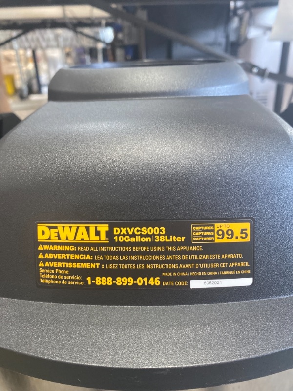 Photo 5 of DEWALT Separator with 10 Gal Stainless Steel Tank, 99.5% Efficiency, High-Performance Cycle Powder Filter, Dust Cyclone Collector, DXVCS003, White
