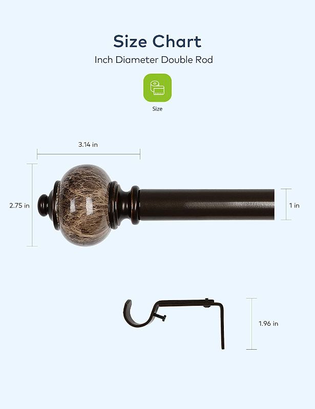 Photo 1 of 1 inch Single Window Curtain Rod with Marbled Finial,36-72 inch,Polished Bronze