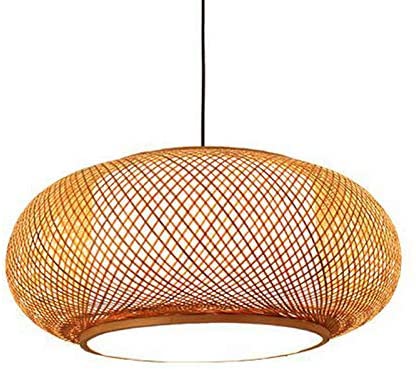 Photo 1 of  Lantern Pendant Lighting Rattan Single Light Weaving Natural Wooden Ceiling Hanging Light Beige Bamboo Ceiling Fixture with Adjustable Cord for Dining Room Living Room Restaurant - 16"
