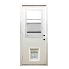 Photo 1 of 32 in. x 80 in. Classic Clear Vented Half Lite RHIS White Primed Fiberglass Prehung Back Door with XL Pet Door
