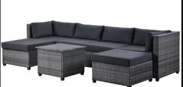 Photo 1 of 7-Piece Gray Wicker Outdoor Sectional Set with Gray Cushions
