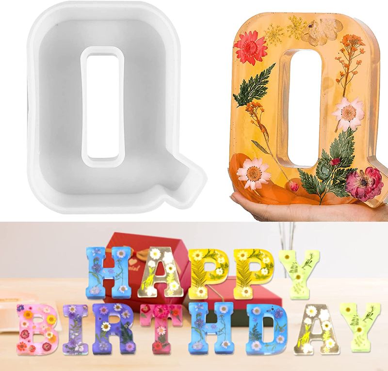 Photo 1 of ** SETS OF 3 **     ** CLEAR LETTER Q ONLY **
TEPPON Large Letter Molds for Resin - 6 Inch Big Silicone Jumbo Alphabet A to Z Decoration Birthday Party, Craft, Ornament, White, Q-6.49 inch, (mgtsml9g189-all)
