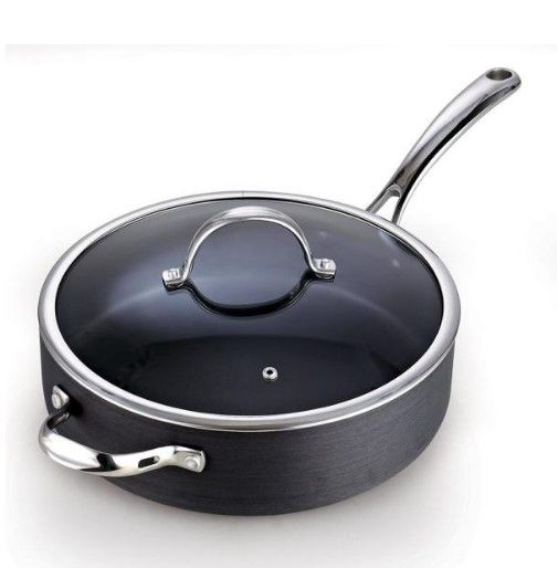 Photo 1 of 5 qt. Hard-Anodized Aluminum Nonstick Deep Saute Pan in Black with Glass Lid
