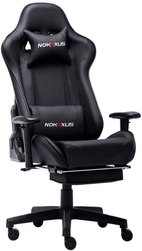 Photo 1 of Nokaxus Gaming Chair Large Size High-back Ergonomic Racing Seat with Massager Lumbar Support and Retractible Footrest PU Leather 90-180 degree adjustment of backrest Thickening sponges (YK-6008-BLACK)
