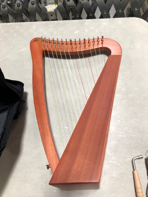 Photo 2 of Aklot Lyre Harp Mahogany 15 String Nylon With Carry Bag Tuning Wrench String Strap
