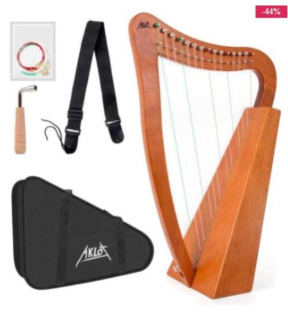 Photo 1 of Aklot Lyre Harp Mahogany 15 String Nylon With Carry Bag Tuning Wrench String Strap
