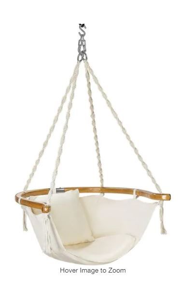 Photo 1 of 3.4 ft. Hanging Hammock Chair with Armrest and Cushion in White
