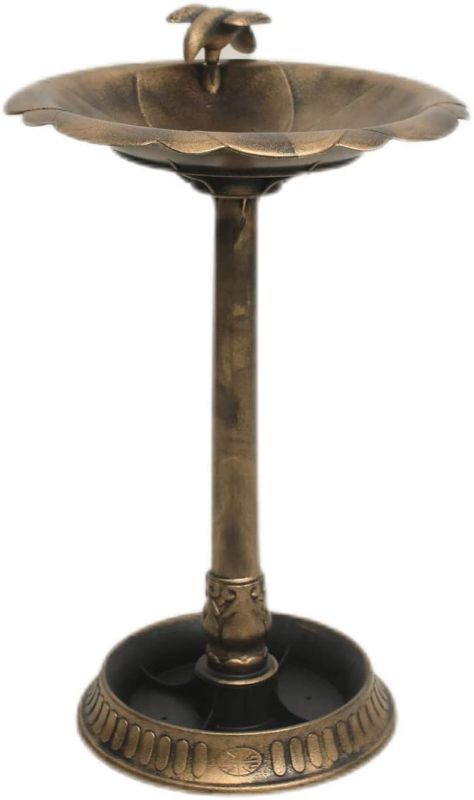 Photo 1 of 1. GO 30 Inch Height Polyresin Lightweight Antique Outdoor Garden Bird Bath, Bronze
